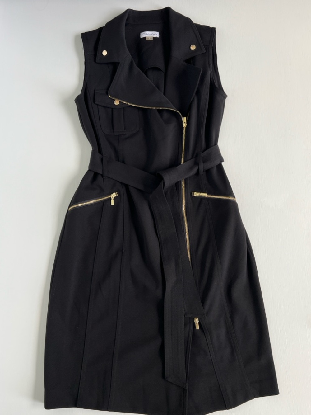Calvin Klein Black Sleeveless Moto-Style dress with Gold Hardware - Picture 3 of 6
